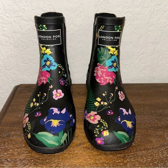 LONDON FOG Collection Picadilly Floral Print Outdoor Rubber Rain Boot Shoes - Picture 4 of 9